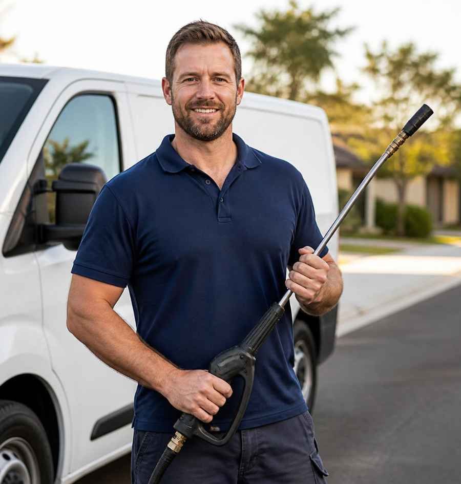 Tygah-Jake Griffin, owner of Ace Exterior Washing, on a job in Mackay