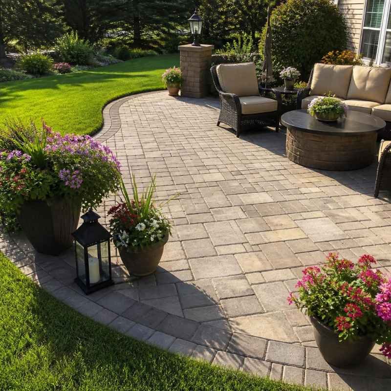 Backyard paving and patio area freshly cleaned